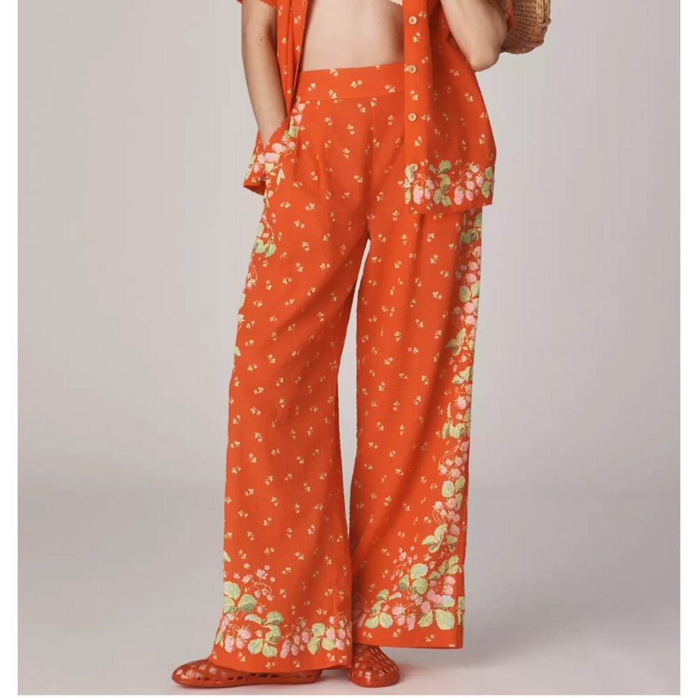 Rachel Antonoff Snyder High-Rise Wide-Leg Pants Red Pattern Raspberry Print S P
